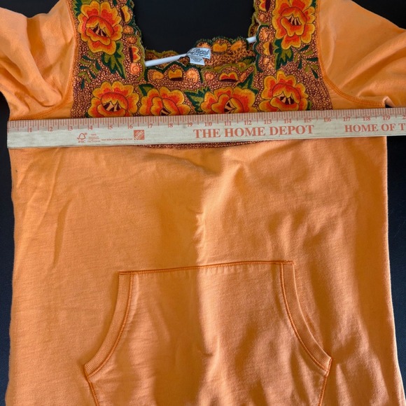 Y2K Lucky Brand Embroidered Square Neck Sweatshirt Womens M Orange Floral Boho - Picture 6 of 11